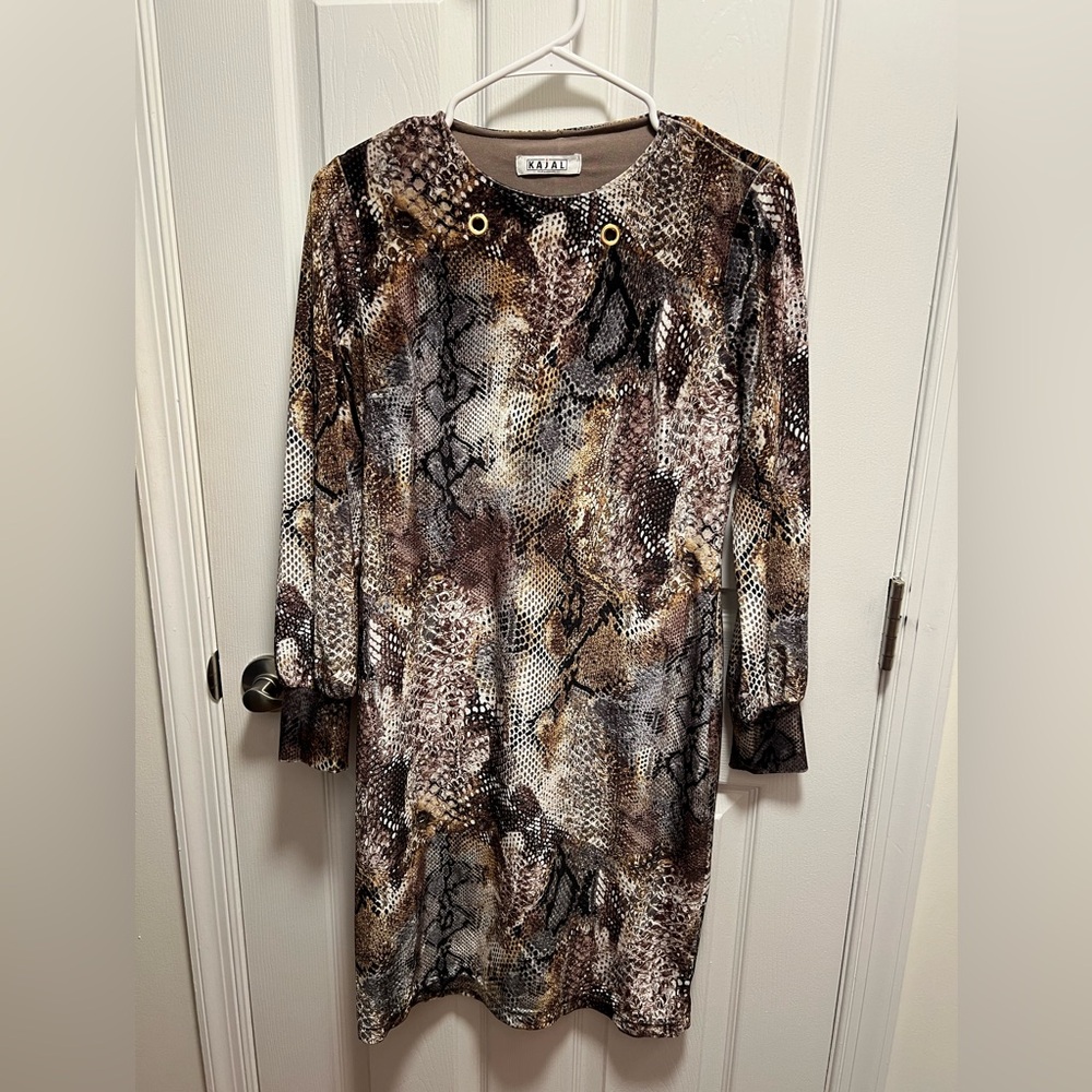 Women's Snake Print Midi Dress - Brown and Black, Colorful Design